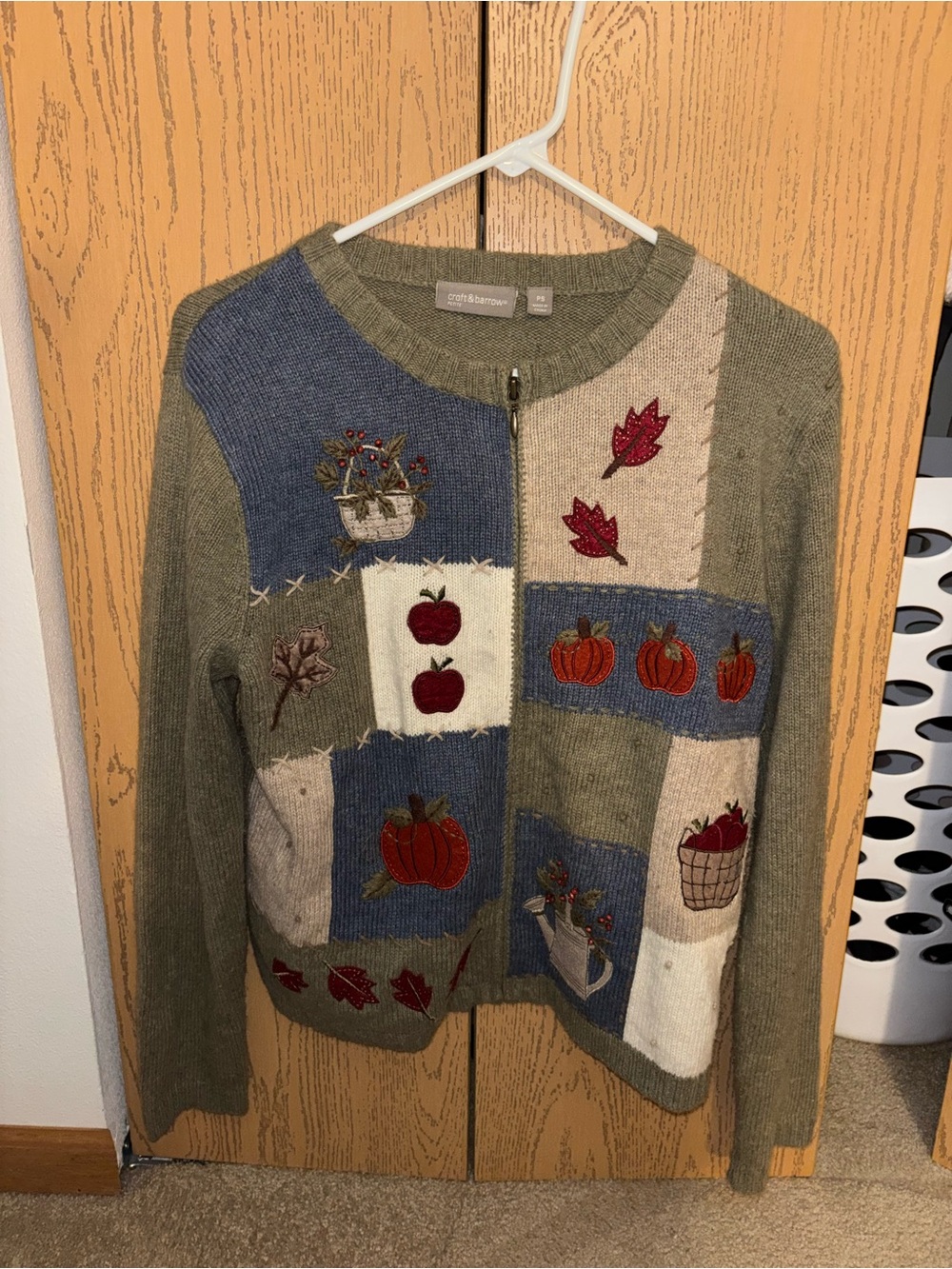 croft & barrow Patchwork Autumn Embroidered Zip Sweater